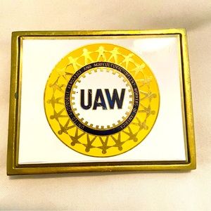 Vintage UAW United Auto Workers Belt Buckle 1983 NAP Inc Solid Brass